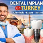 Professional dentist and dental implant model representing dental implants in Turkey