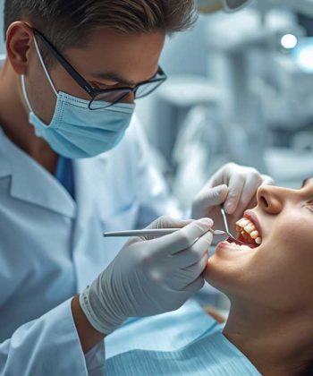 Dentist examining a patient’s teeth in a modern clinic for dental implants in Turkey