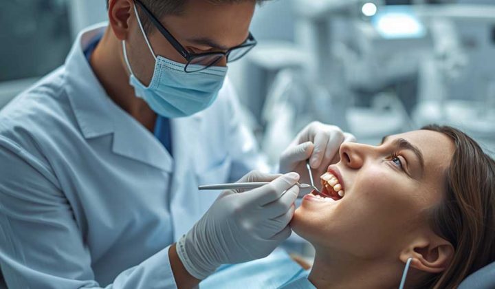 Dentist examining a patient’s teeth in a modern clinic for dental implants in Turkey