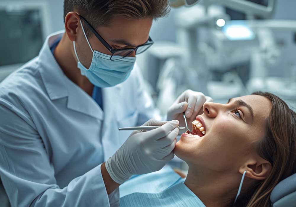 Dentist examining a patient’s teeth in a modern clinic for dental implants in Turkey
