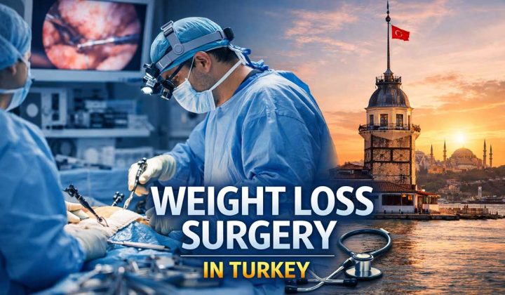 Bariatric surgeon performing laparoscopic weight loss surgery with Istanbul skyline, representing bariatric surgery turkey and Gastric Sleeve Turkey for international patients.